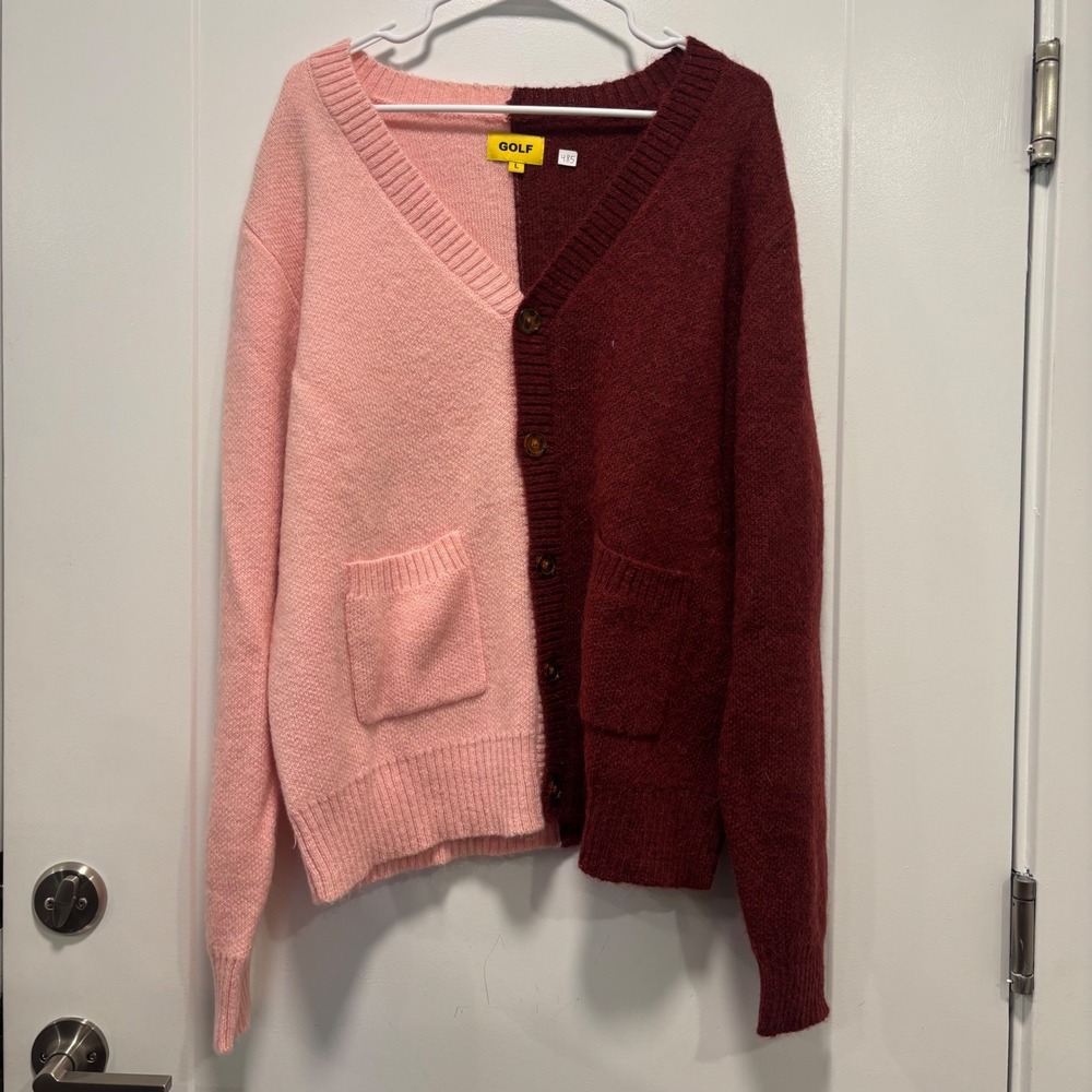 Golf Wang Pink and Burgundy Split V-Neck Cardigan
